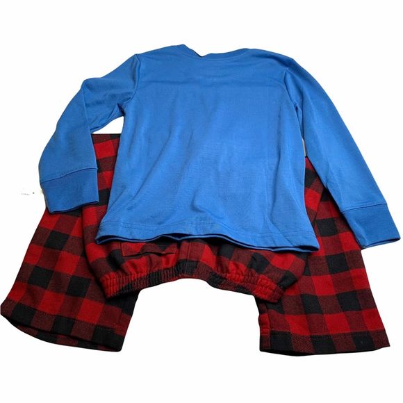 LL Bean Kids Pajamas Set Size 4 Graphic Printed top Plaid Flannel Pants NWT - Picture 4 of 11
